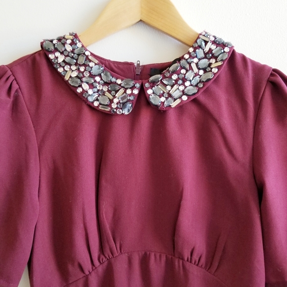 Rich, wine colored rhinestone collar dress - Picture 3 of 3
